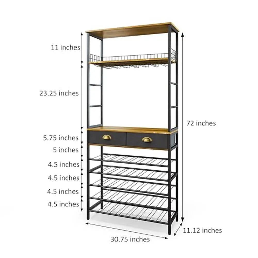 Wine Rack with Glasses Holder Liquor Cabinet Bar Home Storage Drawers Shelves Floor Freestanding 40 Bottles 21