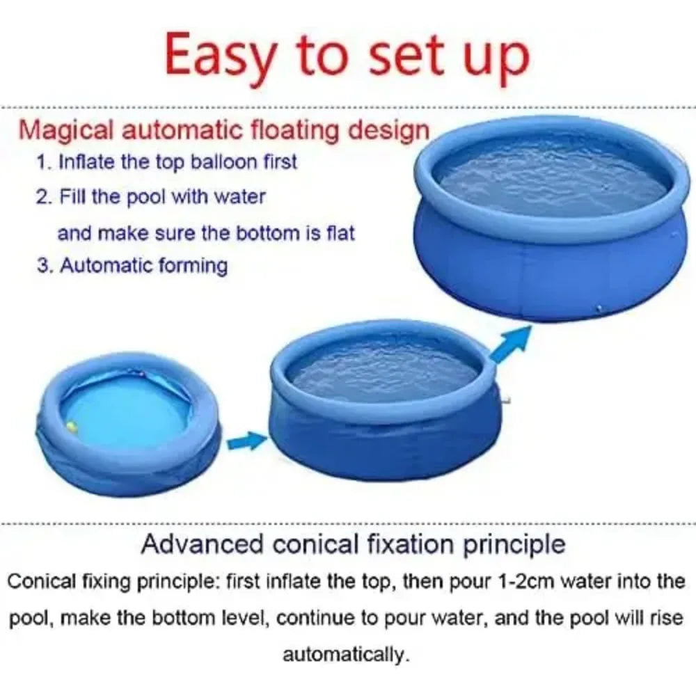Inflatable Swimming Pool 12ft x 36in Outdoor Above Ground Round Air Top Ring Pools, for Adults,With Repair Patch, Blue
