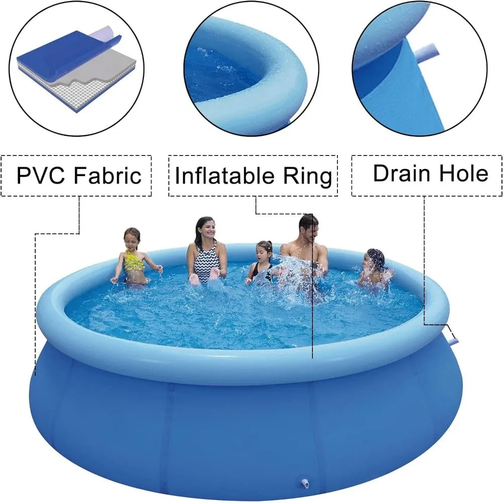 Inflatable Swimming Pool 12ft x 36in Outdoor Above Ground Round Air Top Ring Pools, for Adults,With Repair Patch, Blue