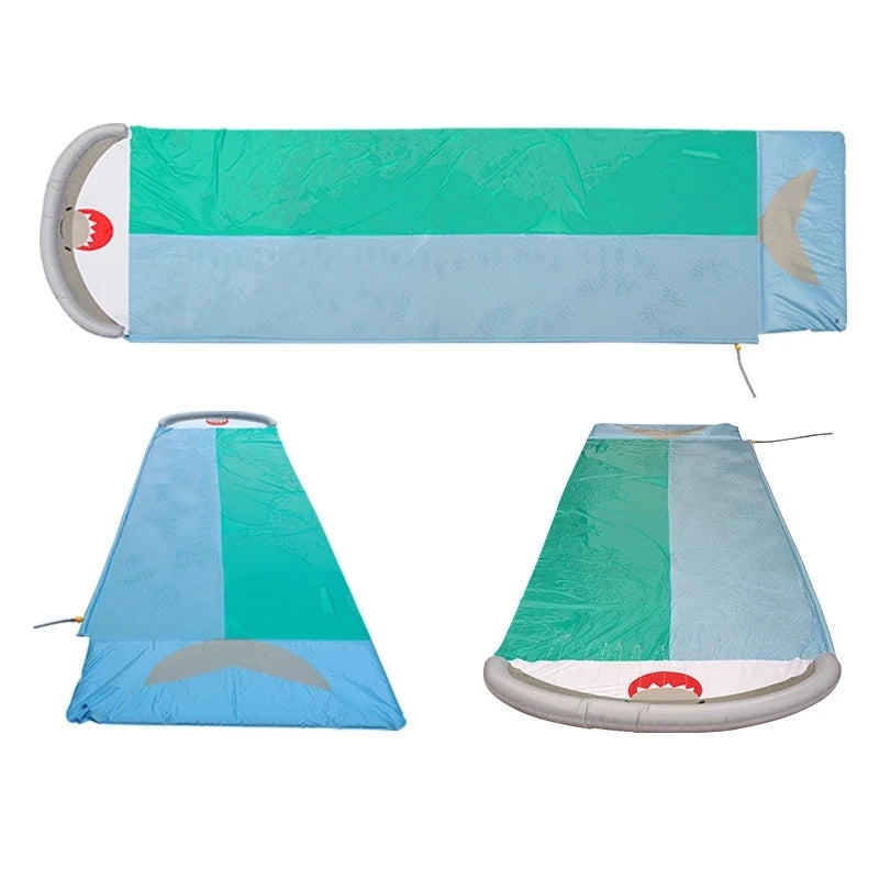 550CM Shark Double Lawn Water Slide 18FT Giant Dual Racing Backyard PVC Slide for Kids Summer Surfboard Splash Mat Funny Toys