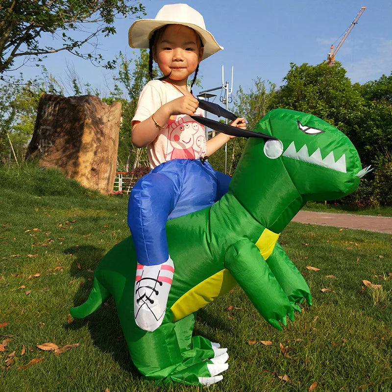 Child Adult Unisex Boy Girl Inflatable Green Dinosaur Cosplay Costume Kids Kindergarden Performance Halloween Carnival Party